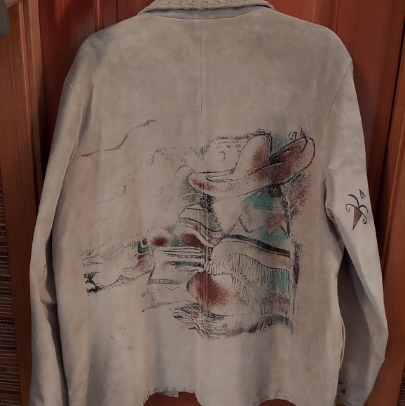Chico southwestern statement suede jacket tribal motifs picture on back xl - Picture 2 of 4